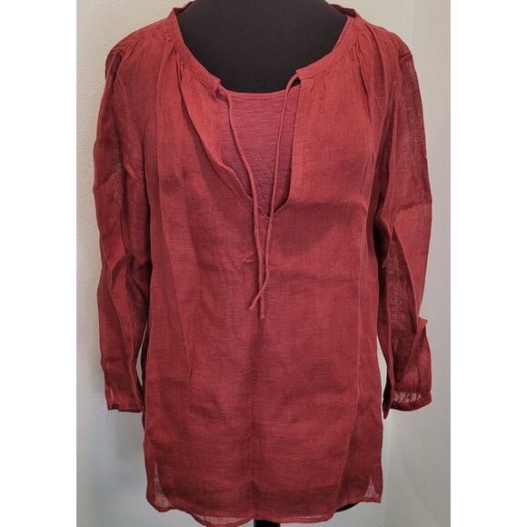 Eileen Fisher Linen Gauze Boxy Tie Front Top & Camisole Set M/S Coral Red - Picture 1 of 9